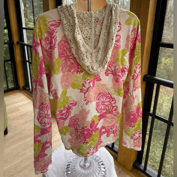 Sigrid Olsen Silk/Rayon Knit Zip-Up Sweater With Crochet Lace Pockets & Hood ~ M - Picture 9 of 16